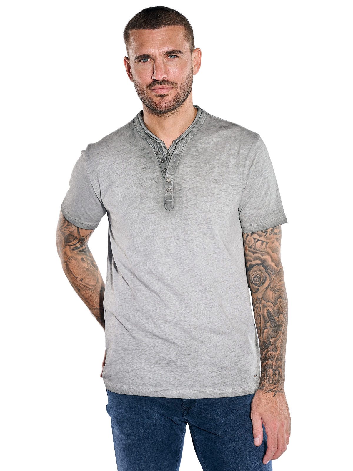emilio adani T-Shirt Herren Henley T-Shirt, Grau