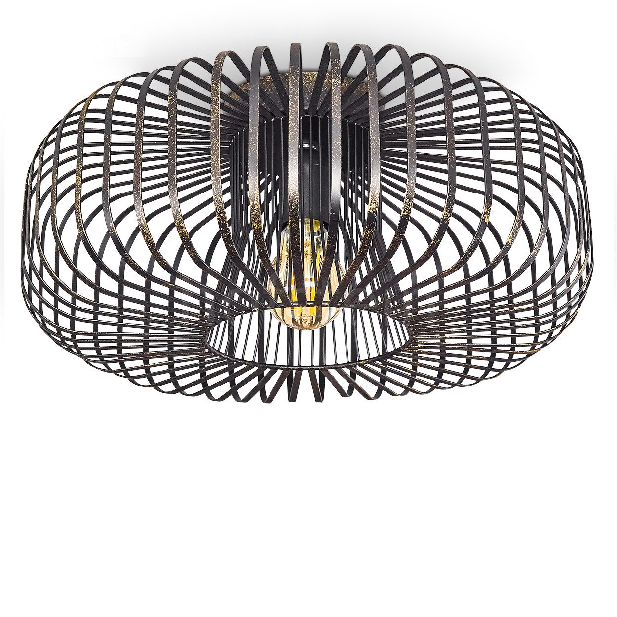 hofstein Deckenleuchte »Pieris« runde Deckenlampe aus Metall in Schwarz/Gol günstig online kaufen