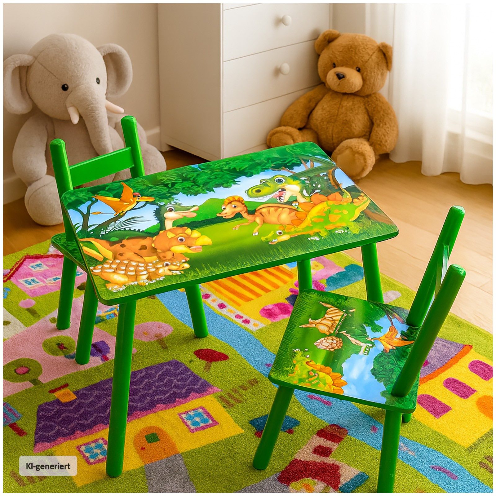HTI-Living Kindersitzgruppe Kindertisch mit Stühlen Kinder, (Set, 3-tlg., 1 Tisch, 2 Stühle), Kindertischgruppe Dino mit 2 Stühlen