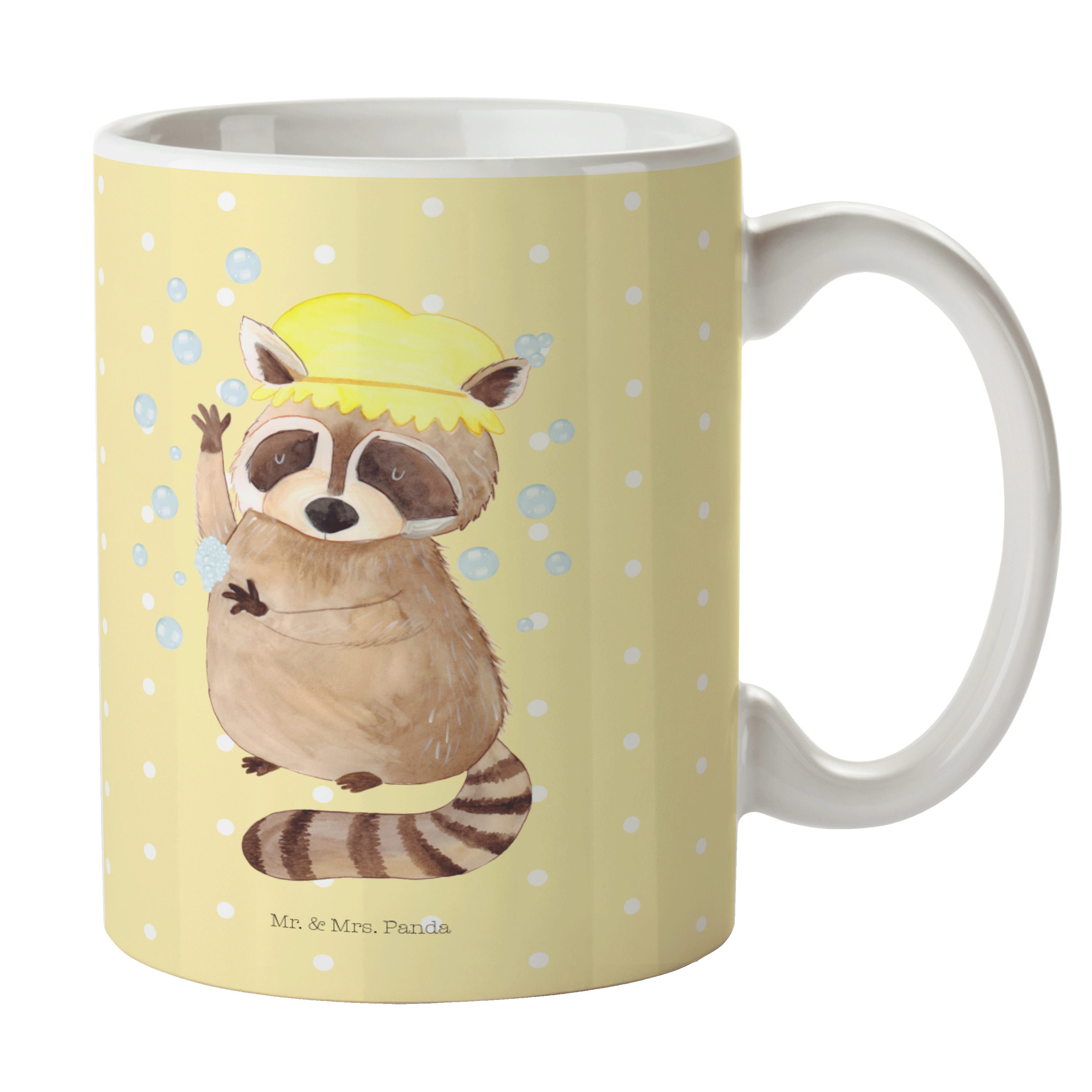Mr. & Mrs. Panda Tasse Gelb Tiere, Keramik Waschbär - Laune, Geschenk, Pastell Tasse, Gute - Geschenk