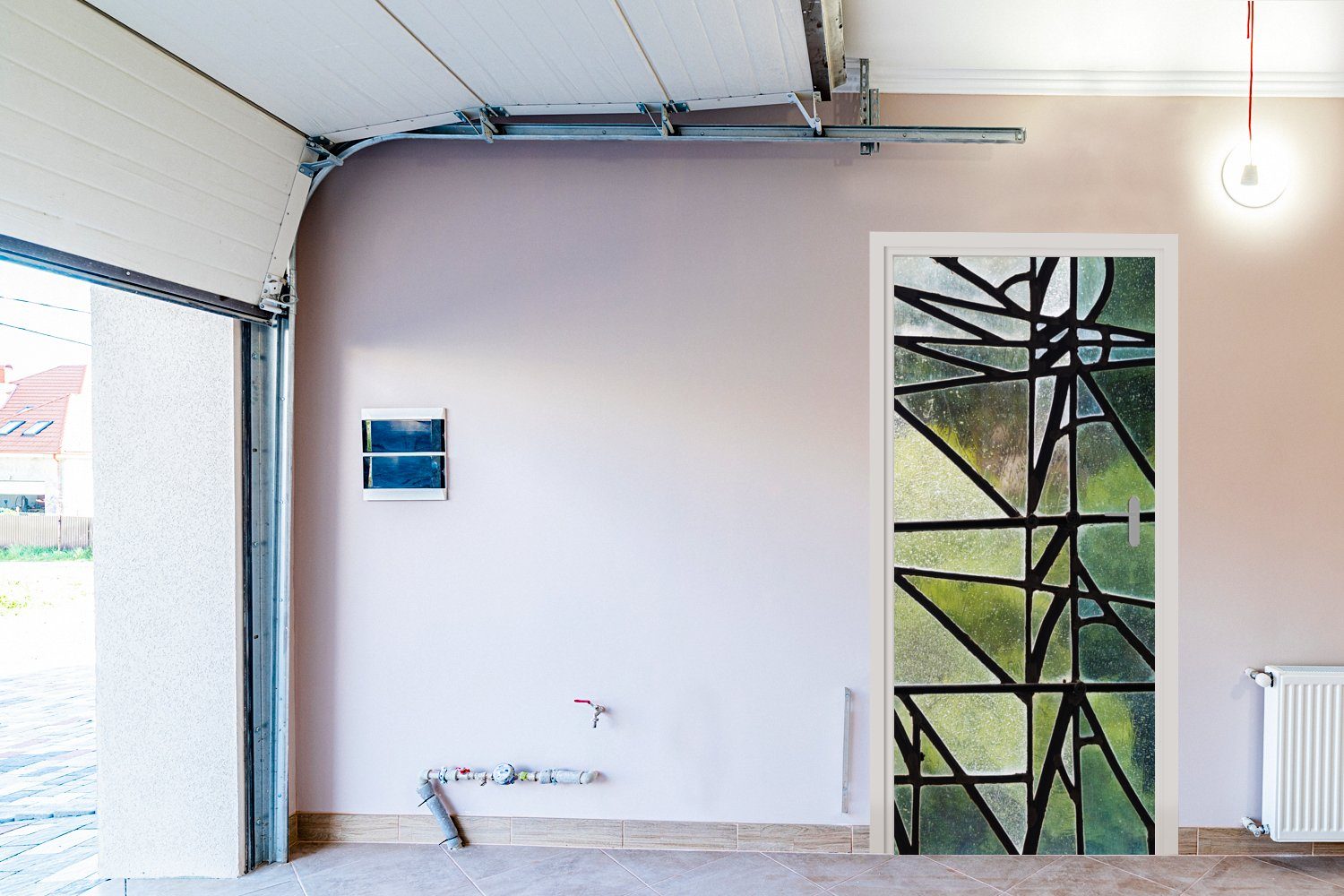 MuchoWow Türtapete Fenster auf grünem Tür, St), (1 Matt, cm bedruckt, Hintergrund, Fototapete 75x205 für Türaufkleber