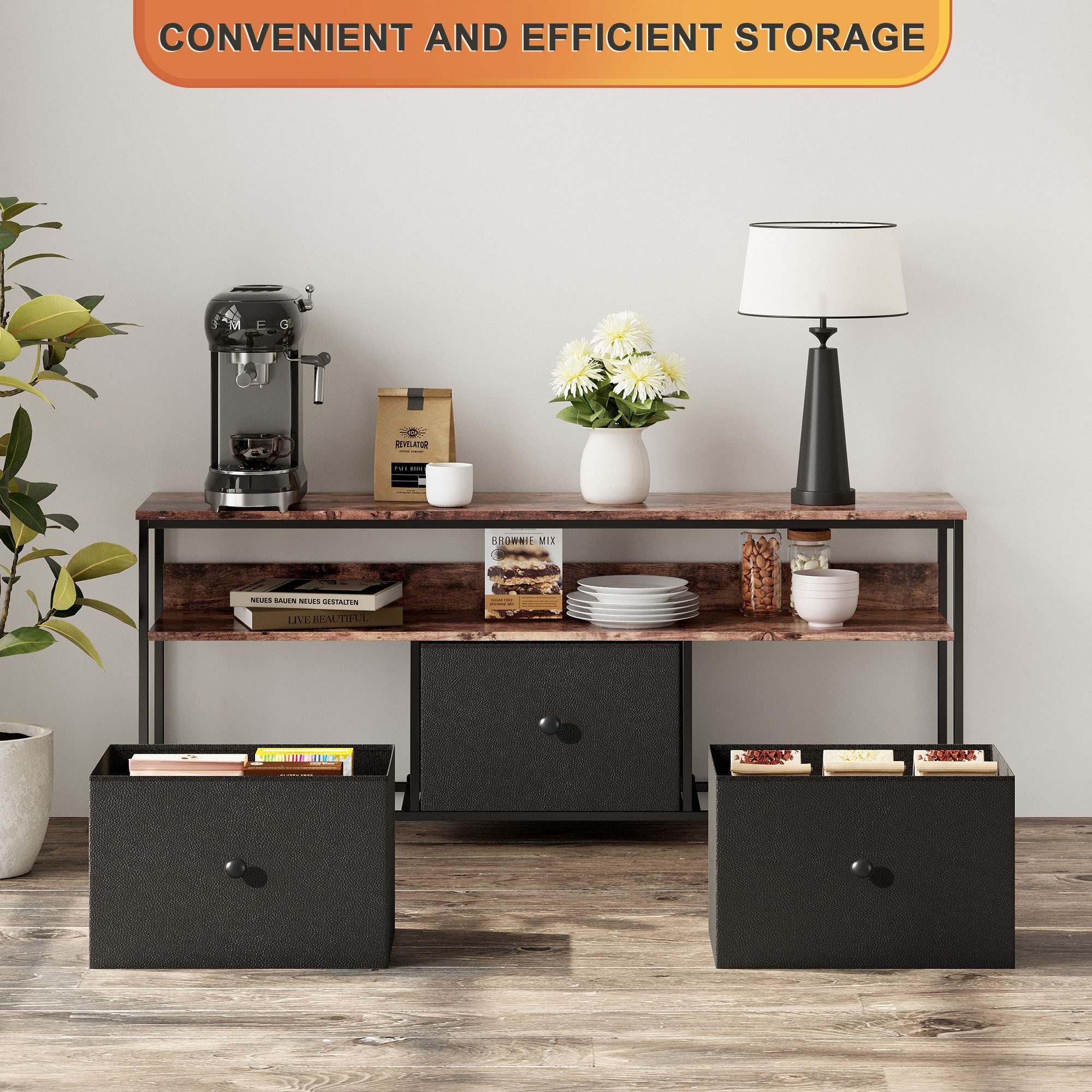 BELUPAI Lowboard TV Schrank mit LED und Schubladen (Set, 1 St., Fernsehschrank Kommode mit 3 Schubladen aus Stoff), für Fernseher Bis Zu 40 Zoll, für Wohnzimmer – Bild 4 von 5