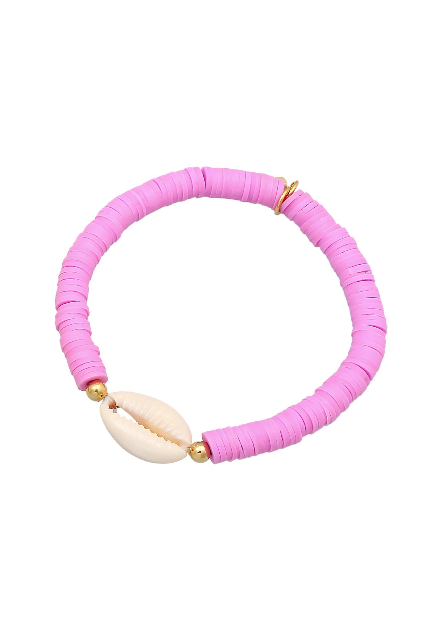 Elli Armband Heishi Perlen Bunt hell Silb, 925 Muschel Violett Muschel Kauri