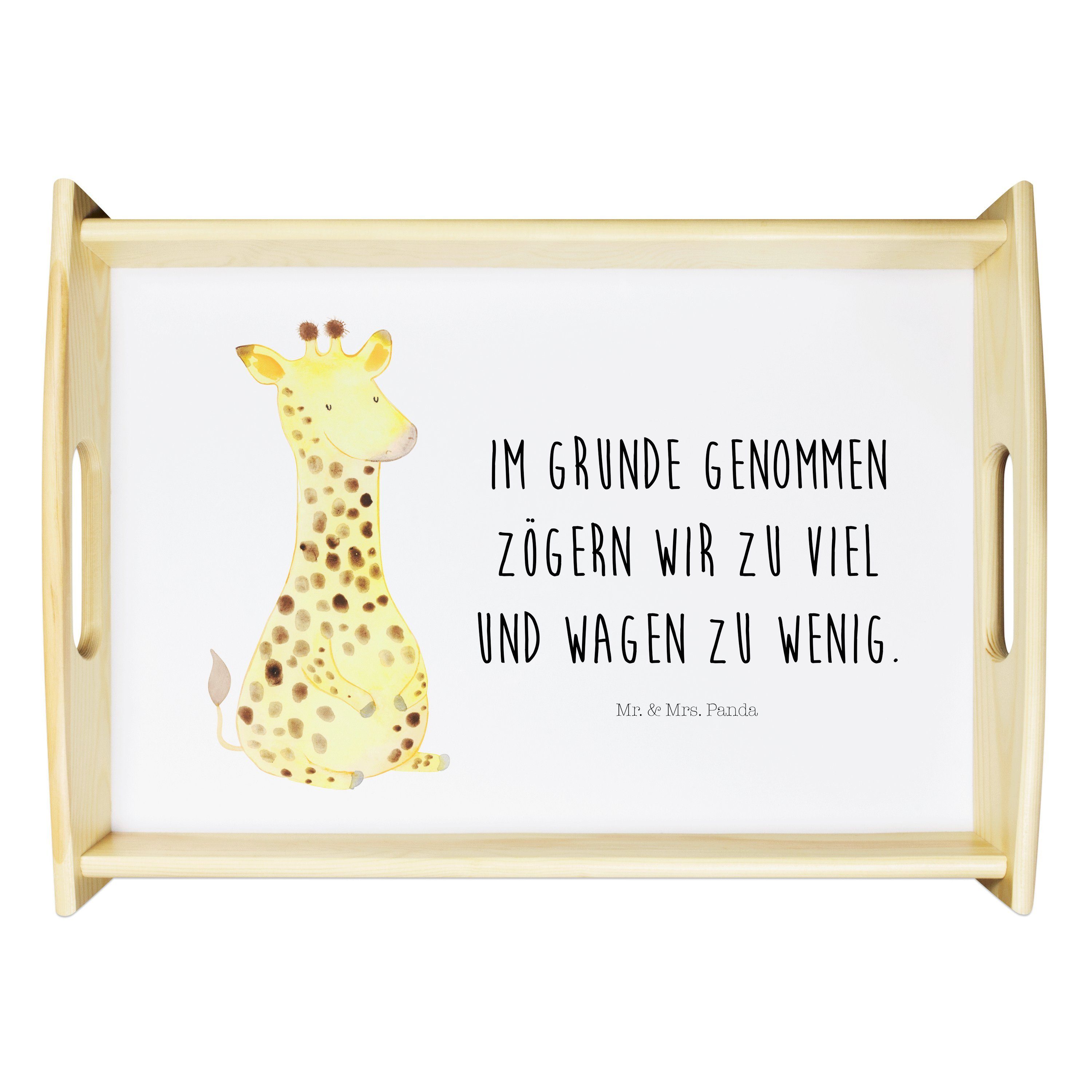 Mrs. - Mr. & Zufrieden Echtholz Geschenk, Weiß Glück, Frühstüc, lasiert, Afrika, Tablett, - Tablett Panda (1-tlg) Giraffe