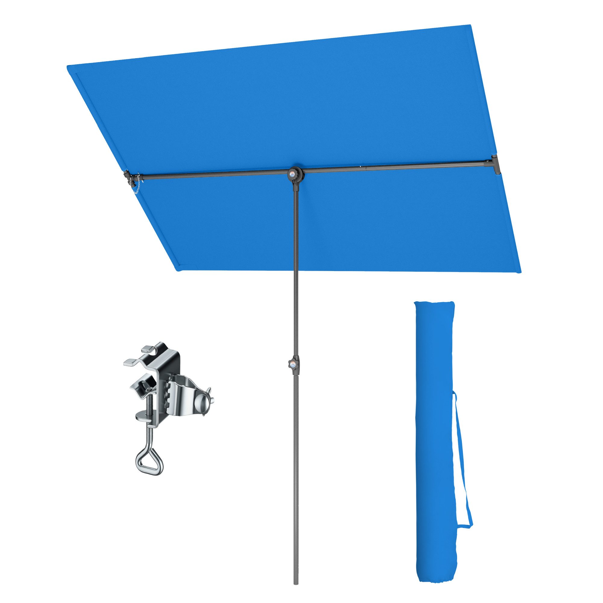 PHI VILLA Sonnenschirm, LxB: 180x130 cm, 360°Drehbar Sonnenschirm mit Hülle & klemme, Aluminium Balkonschirm Höhenverstellbar Windfest Stabil zum Mitnehmen
