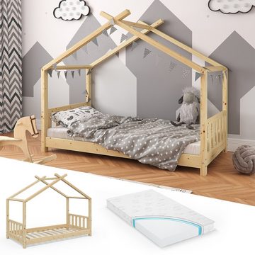 VitaliSpa® Kinderbett Kinderhausbett 80x160cm DESIGN Natur Matratze