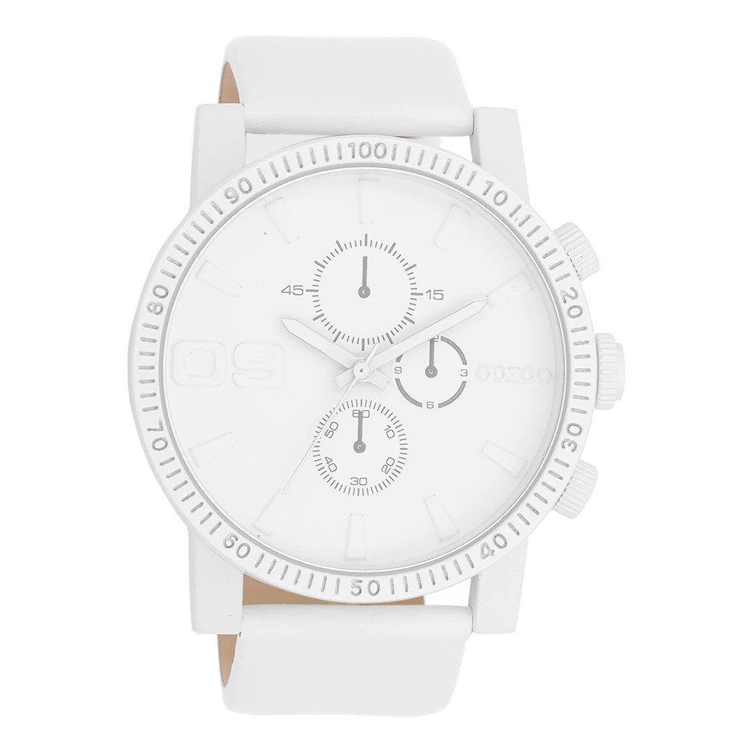 OOZOO Quarzuhr XXL Herrenuhr C11310 Chronolook Weiss Lederband 48 mm C11310