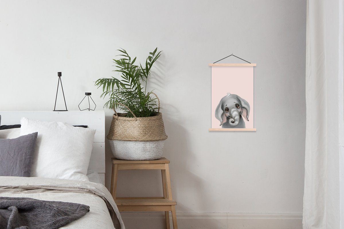 Elefant Rosa, - Poster - Bilderleiste, Wohnzimmer, (1 Textilposter MuchoWow für Posterleiste, Magnetisch St), Kind