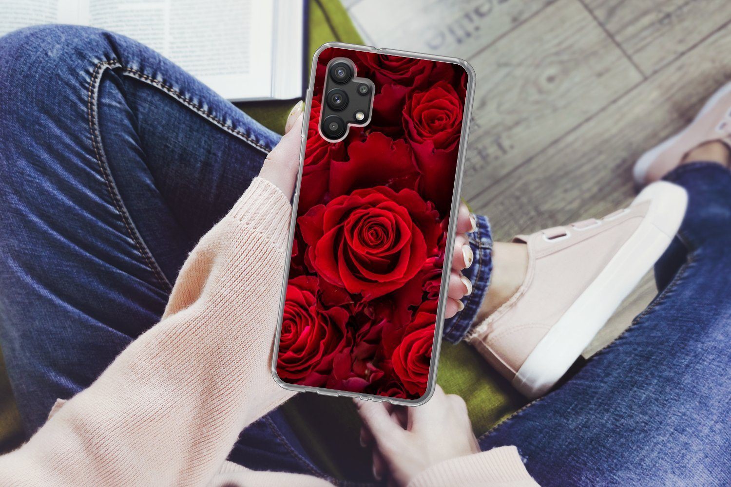 MuchoWow Handyhülle für Samsung Galaxy A32 5G Blumen - Rosen - Rot, Smartphone-Bumper, Print, Handy Schutzhülle Dünn