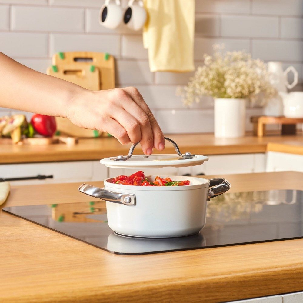 Karaca Kochtopf Karaca Swiss Crystal Almond Edelstahlgriff Kasserolle 14 cm