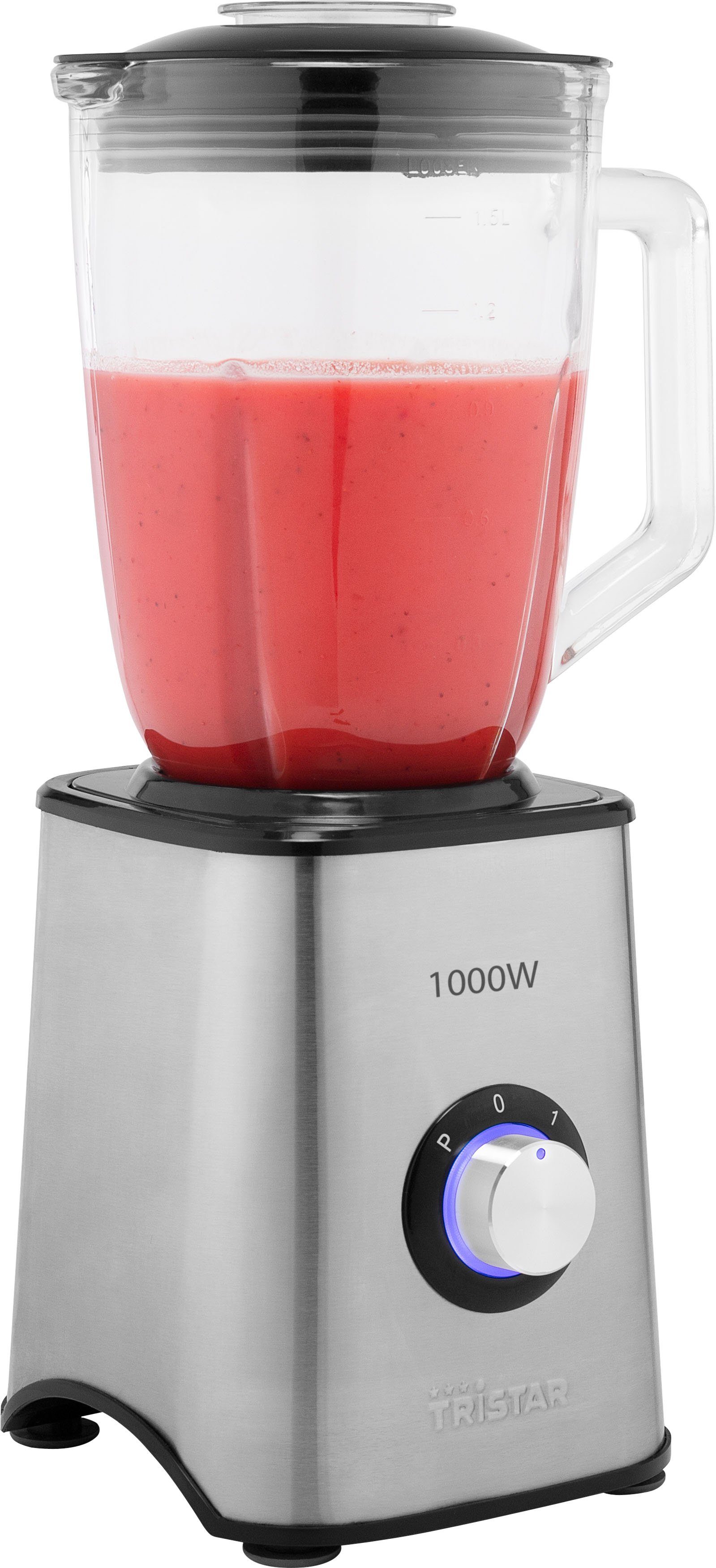 - 1000 W, Mixer Standmixer - 1000 BL-4471, Edelstahlgehäuse Tristar 1,5-Liter-Glaskrug Watt