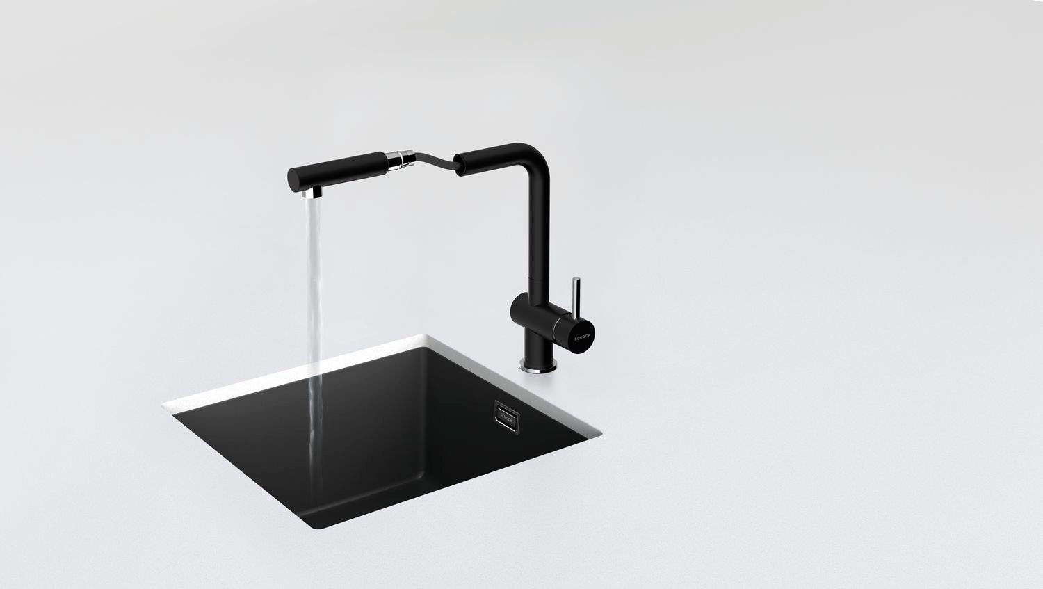 Küchenarmatur Schwenkber. ausziehbar, Rückflussverhinderer,Wasserspar-Perlator, SB 180° Schock Onyx EPOS
