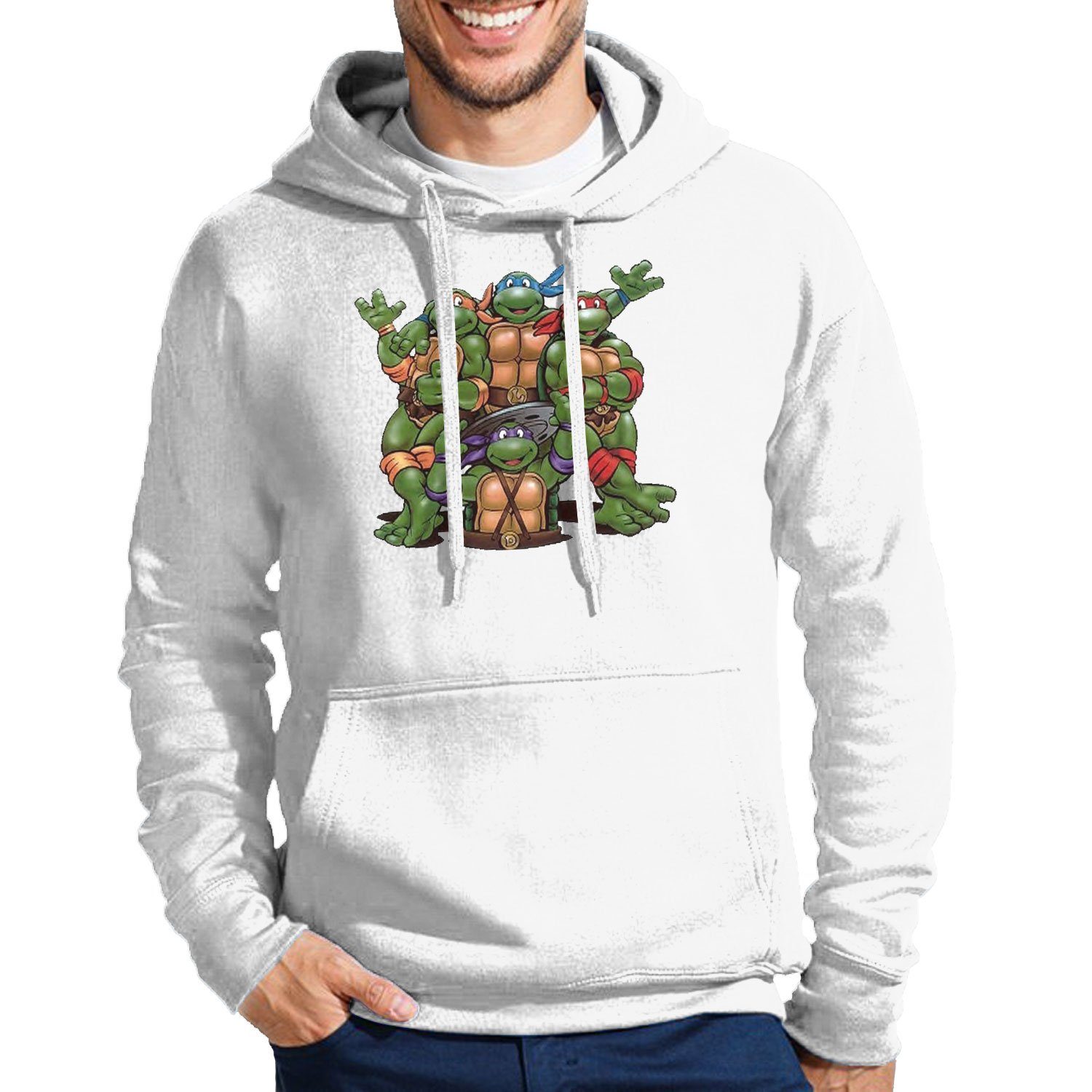 Blondie & Brownie Hoodie Herren Turtles Ninja Schildkröten Mit Kapuze Weiß