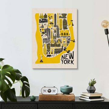 Posterlounge Holzbild Fox & Velvet, New York - Karte von Manhattan, Kinderzimmer Mid-Century Modern Grafikdesign