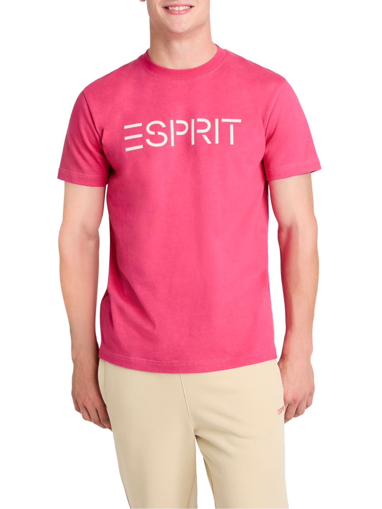 Esprit T-Shirt Unisex Logo-T-Shirt aus (1-tlg) PINK FUCHSIA Baumwolljersey