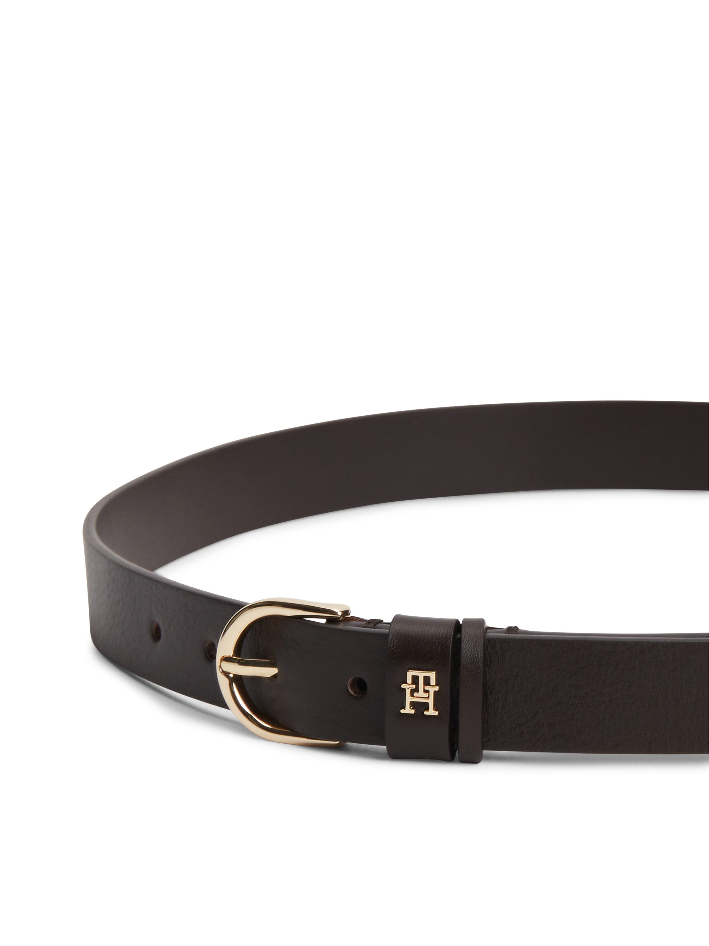 Tommy Hilfiger Ledergürtel ESSENTIAL EFFORTLESS 2.5 cm breit GOLD Logoemblem, weiche Haptik, ovale Einfachdornschließe