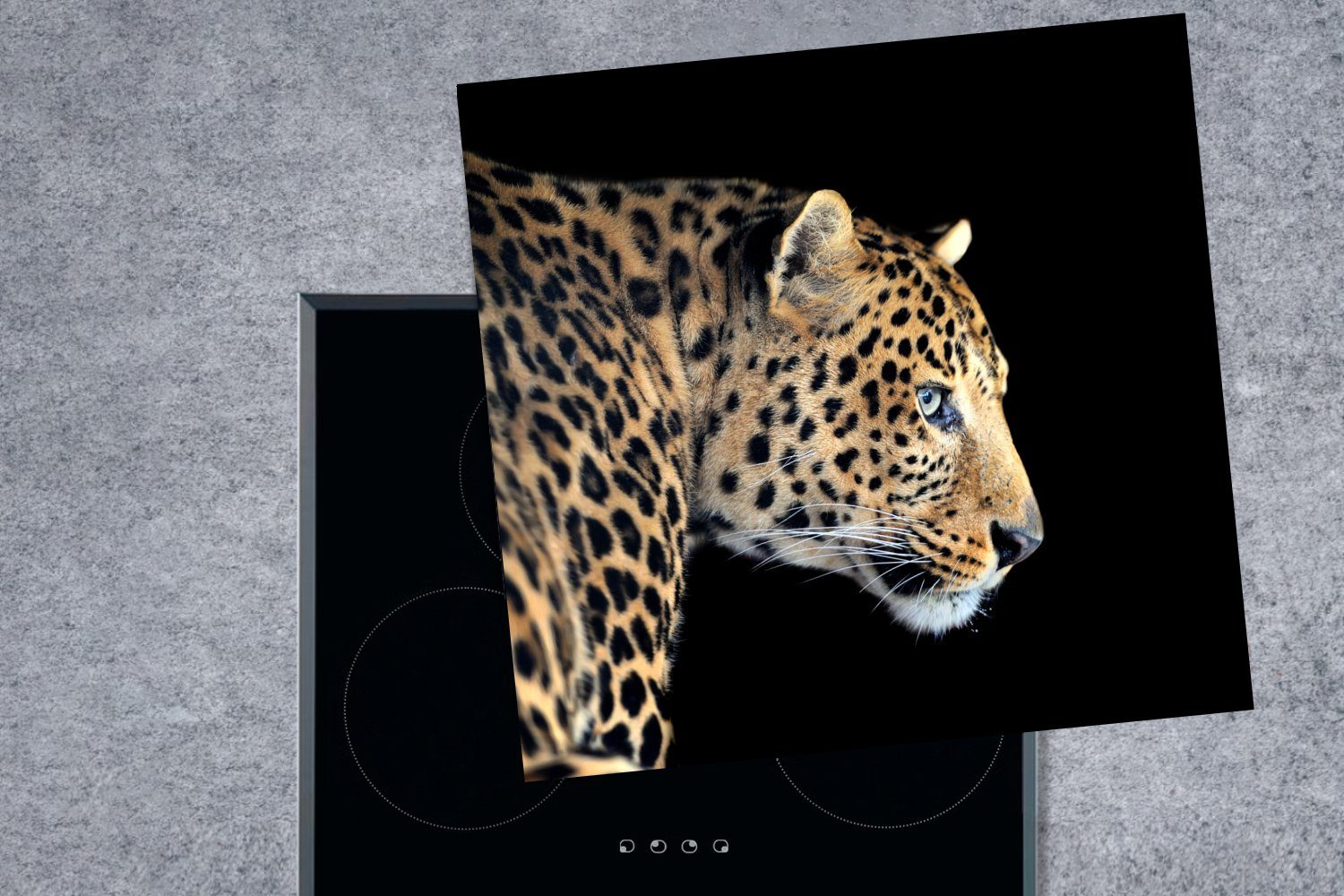 MuchoWow Herdblende-/Abdeckplatte Leopard - cm, 78x78 Ceranfeldabdeckung, tlg), Arbeitsplatte Vinyl, - Tiere küche (1 für Schwarz