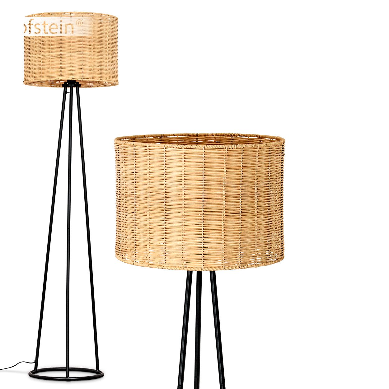Stehlampe Stehlampe aus Metall/Rattan in Schwarz/Natur