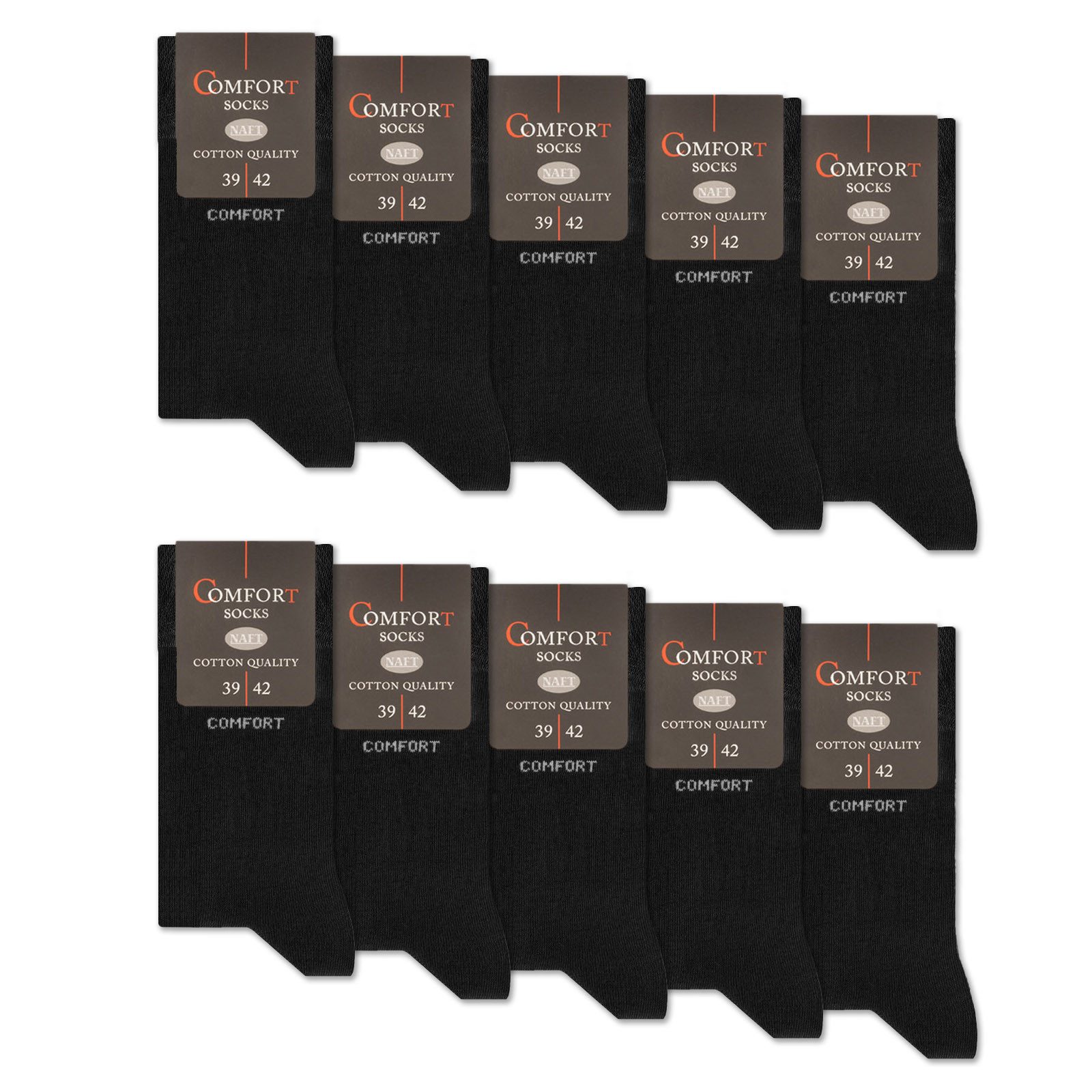 sockenkauf24 Komfortsocken 10 Paar Damen & Herren Comfort Socken (10xSchwarz, 35-38) ohne Gummibund & ohne Naht Baumwolle Komfortbund - 13100