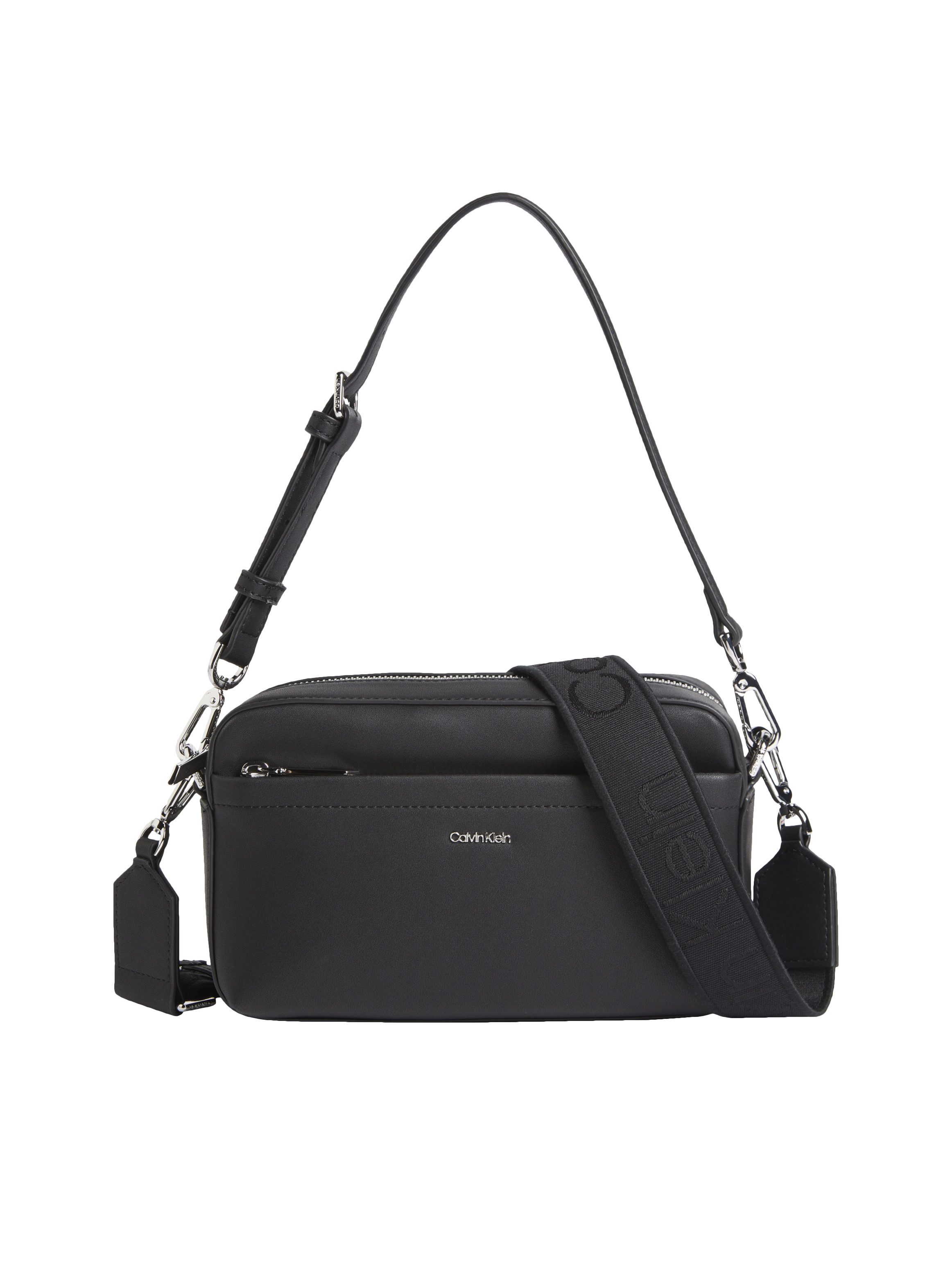 Calvin Klein Umhängetasche CK MST DBL STRPS CMR, Damen Schultertasche, Handtasche, Henkeltasche mit kleinem Logo