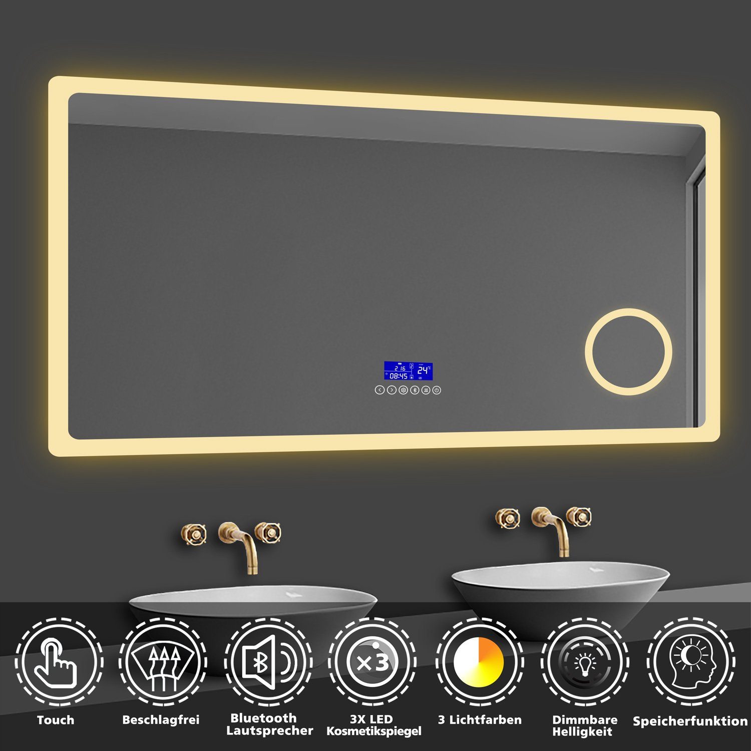 duschspa Badspiegel 80-160 cm Uhr, Beschlagfrei, günstig online kaufen