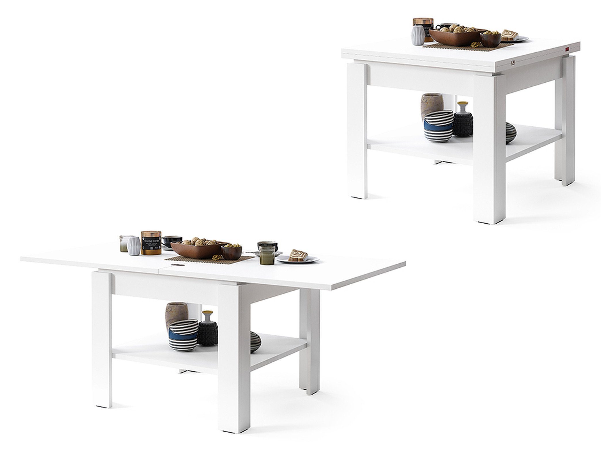 Mazzoni Couchtisch Design Weiß Tisch 65 Couchtisch Leo Esstisch - matt 130cm aufklappbar