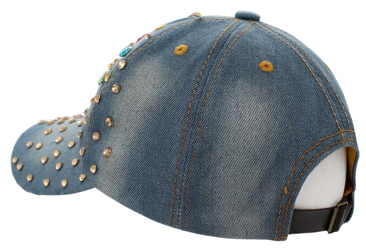 One Kappe Size mit Cap bunt Baseball K200-Jeansblau Basecap Mütze Glitzer Baseball Damen dy_mode Jeans Cap