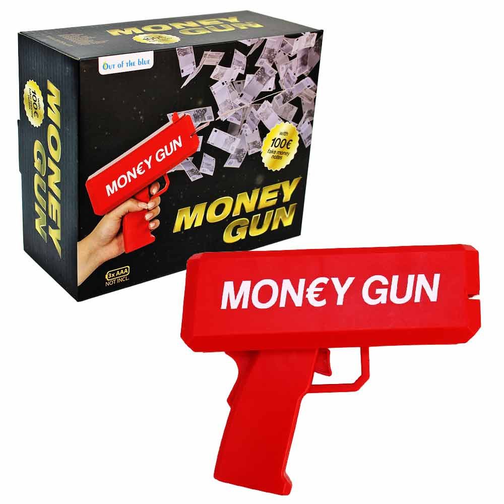 Out of the Blue Spielgeld Geld Pistole rot mit Spielscheinen