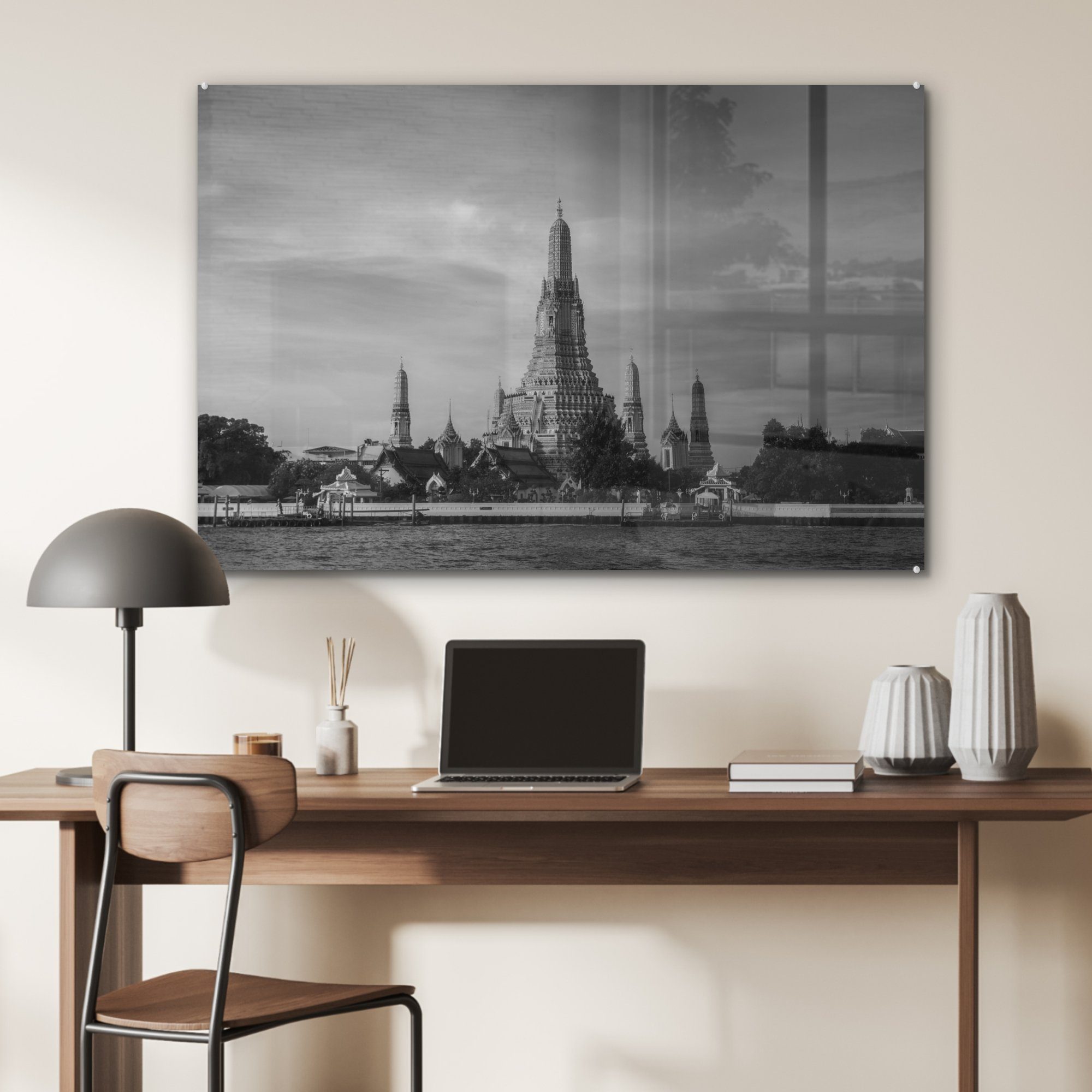 Weiß, St), Acrylglasbild - - MuchoWow Wat Arun Acrylglasbilder & (1 Wohnzimmer - Schlafzimmer Schwarz Wasser