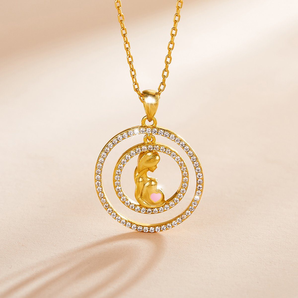 PAVELS Kette mit Anhänger Mom, Raffinierte Goldkette für (werdende) Mütter