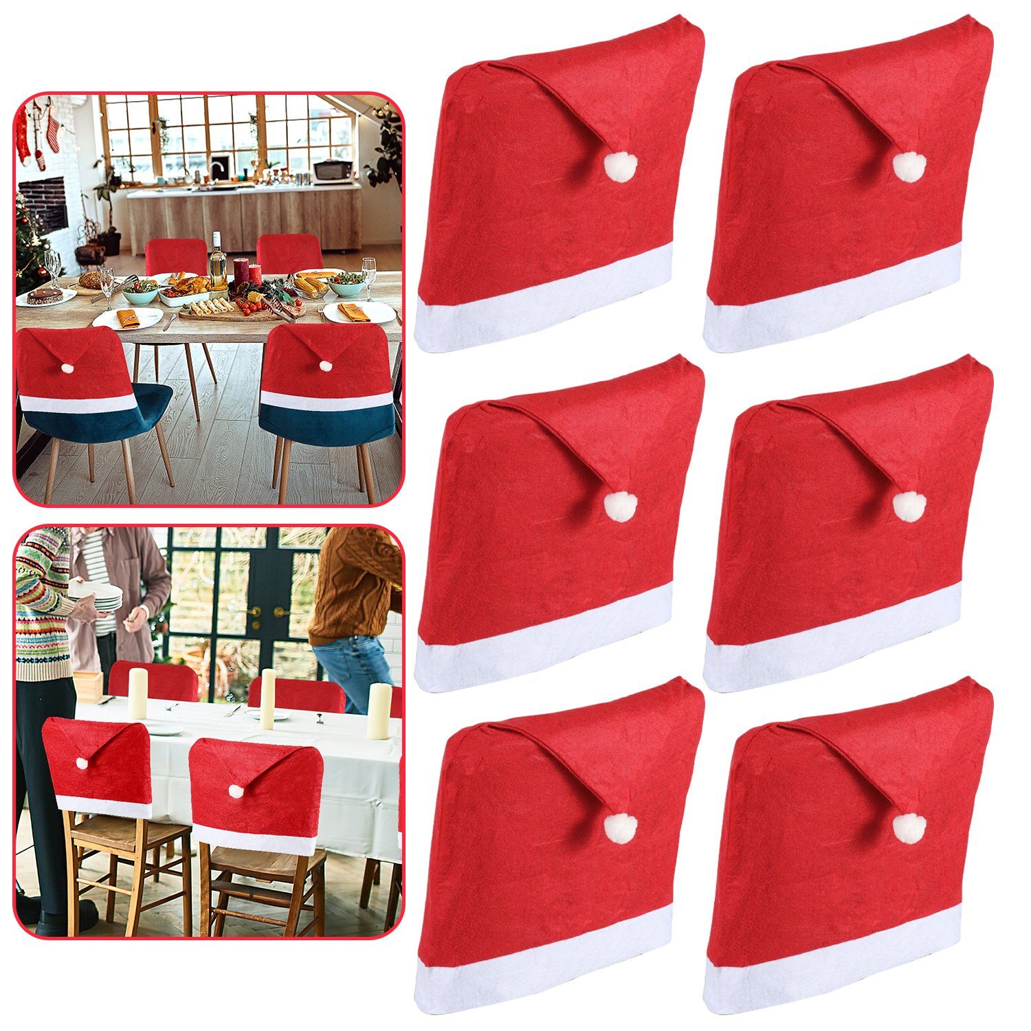 Clanmacy Stuhlhusse Чехлы на стулья Weihnachten 6 stück Stuhlbezüge für Hotels Party Deko, Geeignet für verschiedene Stühle