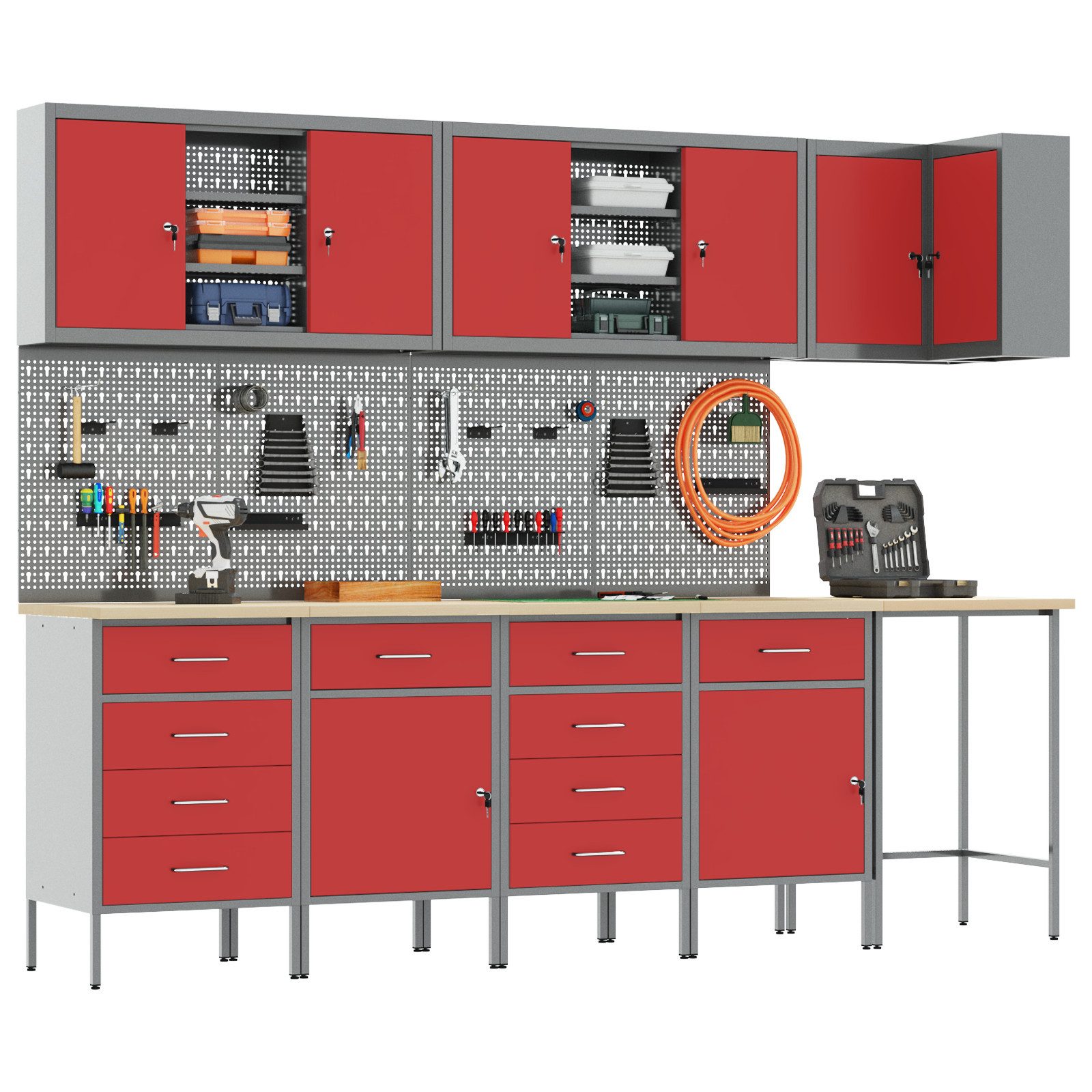 vidaXL Werkbank 12-tlg. Werkstattschrank-Set mit Stecktafel günstig online kaufen