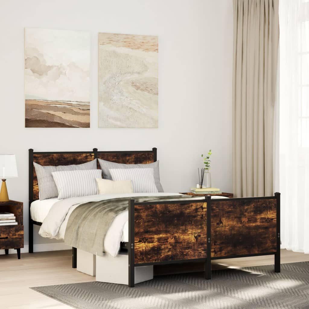 vidaXL Bett, Metallbett ohne Matratze Räuchereiche 120x200 cm günstig online kaufen