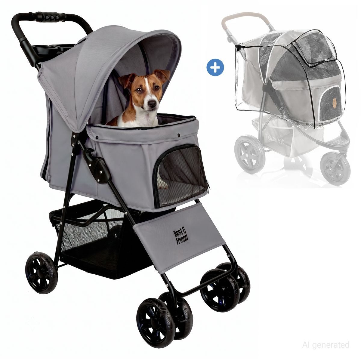 Osann Hundebuggy My Friend - Grau, Hundebuggy Hundewagen Haustier Buggy bis 15 kg inkl. Regenschutz
