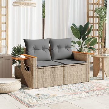 vidaXL Loungesofa Gartensofa mit Kissen 2-Sitzer Beige Poly Rattan