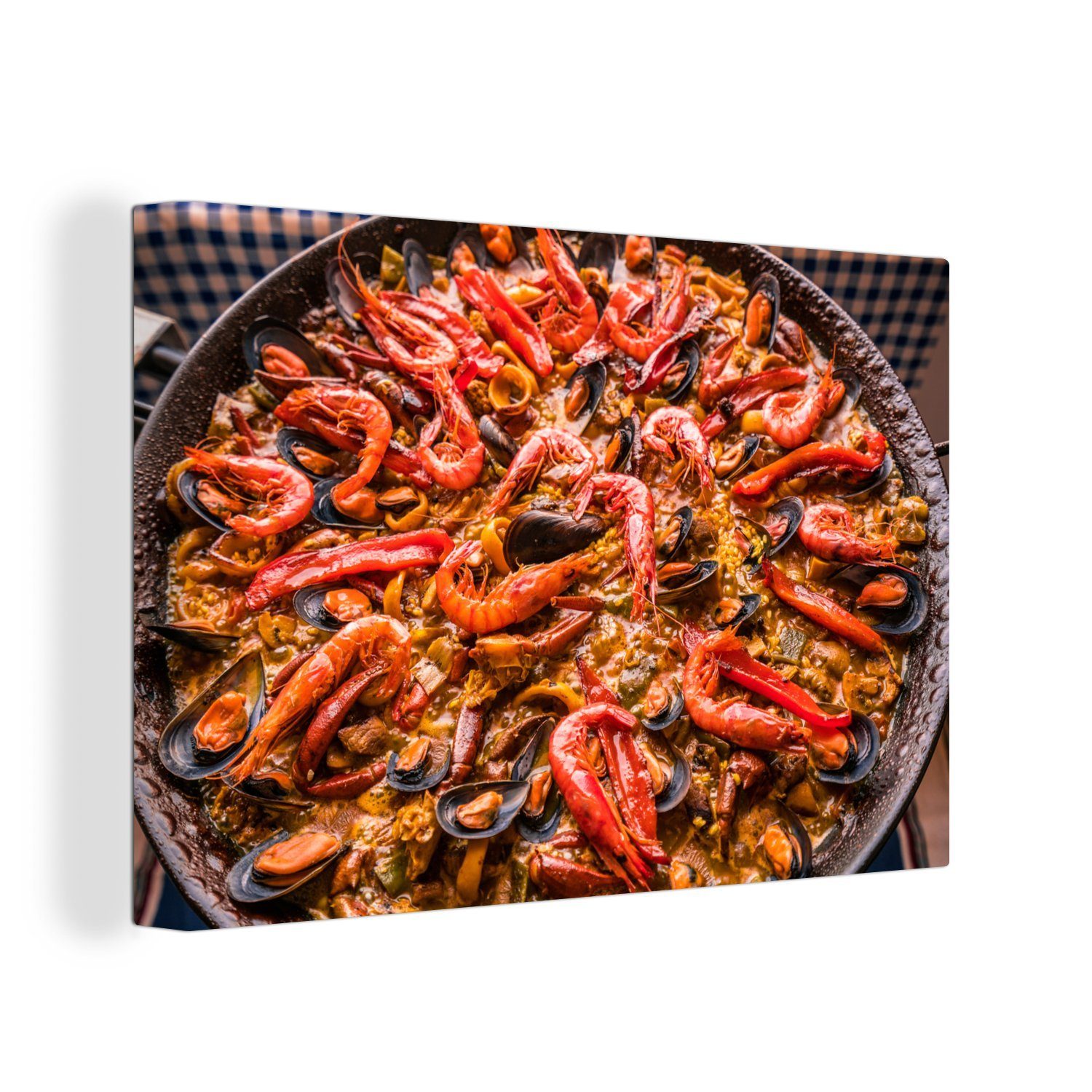 OneMillionCanvasses® Leinwandbild Bereiten Sie ein spanisches Gericht namens Paella Valenciana mit, (1 St), Wandbild Leinwandbilder, Aufhängefertig, Wanddeko, 30x20 cm