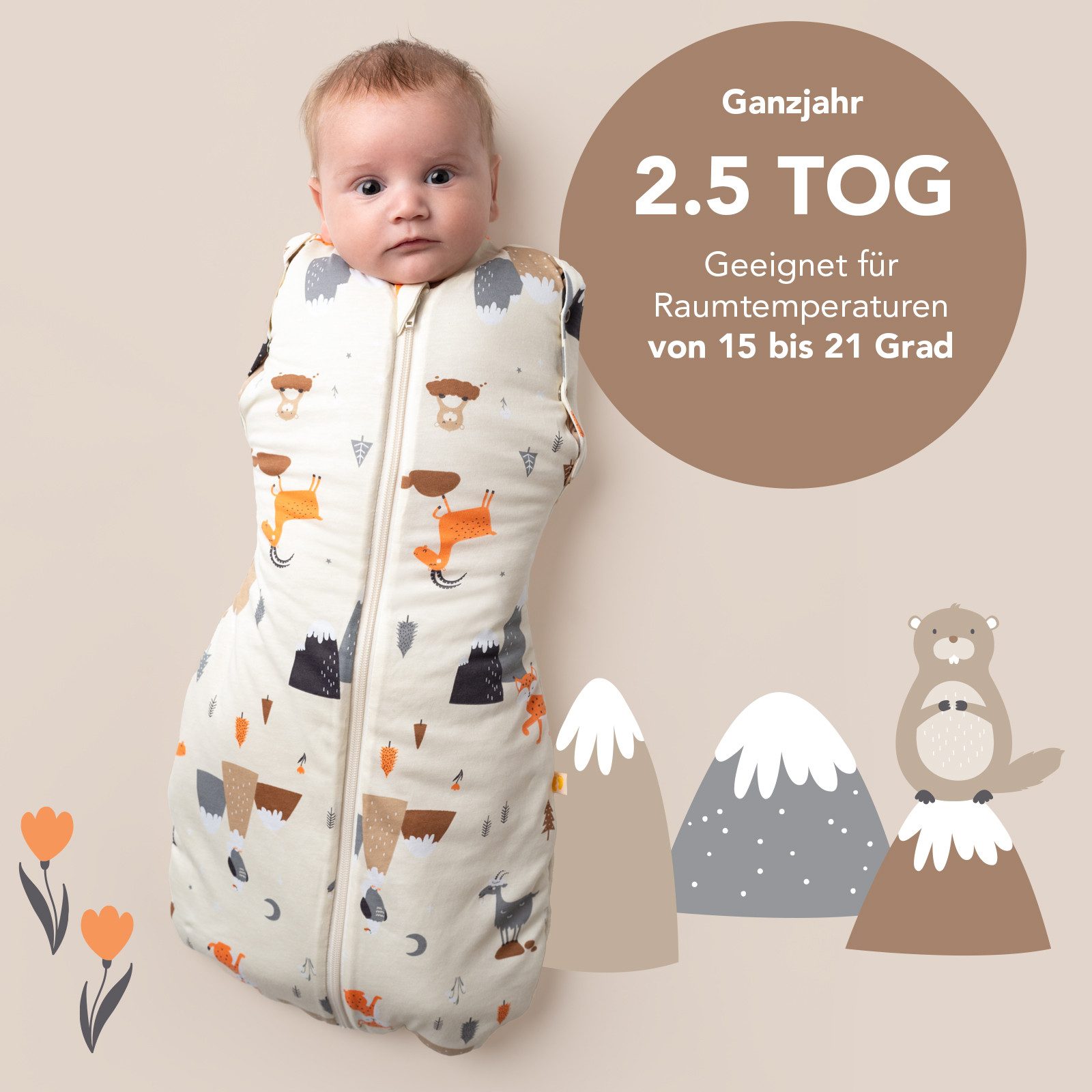 Schlummersack Kinderschlafsack Babyschlafsack,Pucksack, Swaddle 2.5 Tog OEKO-TEX zertifiziert