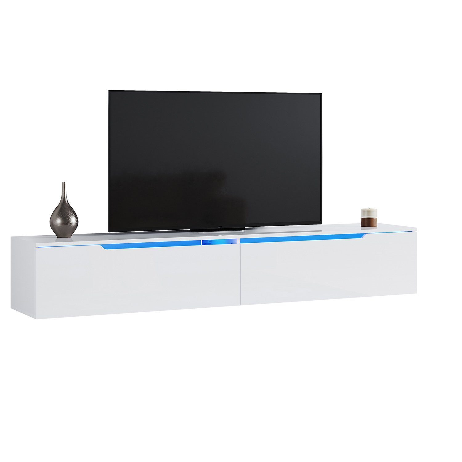 SONNI TV-Schrank Lowboard TV Schrank weiß Hochglanz mit LED-Beleuchtung,hängend/stehend Lowboard, 140/160/180cm | TV-Schränke