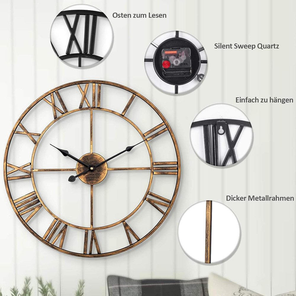 TUWENA Wanduhr Große Wanduhr,40/50cm Ohne TickgeräUsche Römische Ziffer Quarz Wanduhr (Betriebene Wanduhr Einfach Lesen für Zuhause Schlafzimmer Büro Schule)