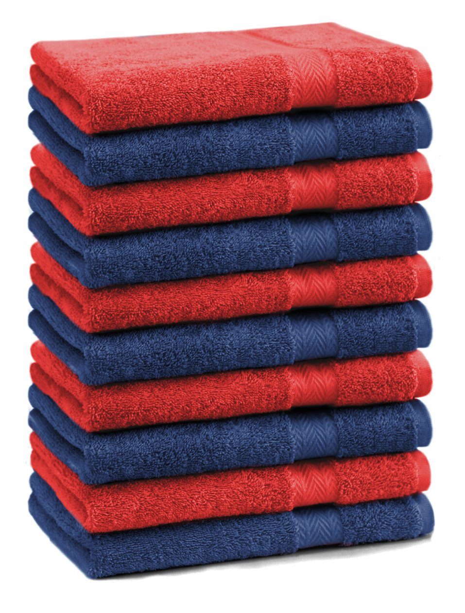 Betz Gästehandtücher 10 Stück Gästehandtücher Premium 100% Baumwolle Gästetuch-Set 30x50 cm Farbe dunkelblau und rot, 100% Baumwolle