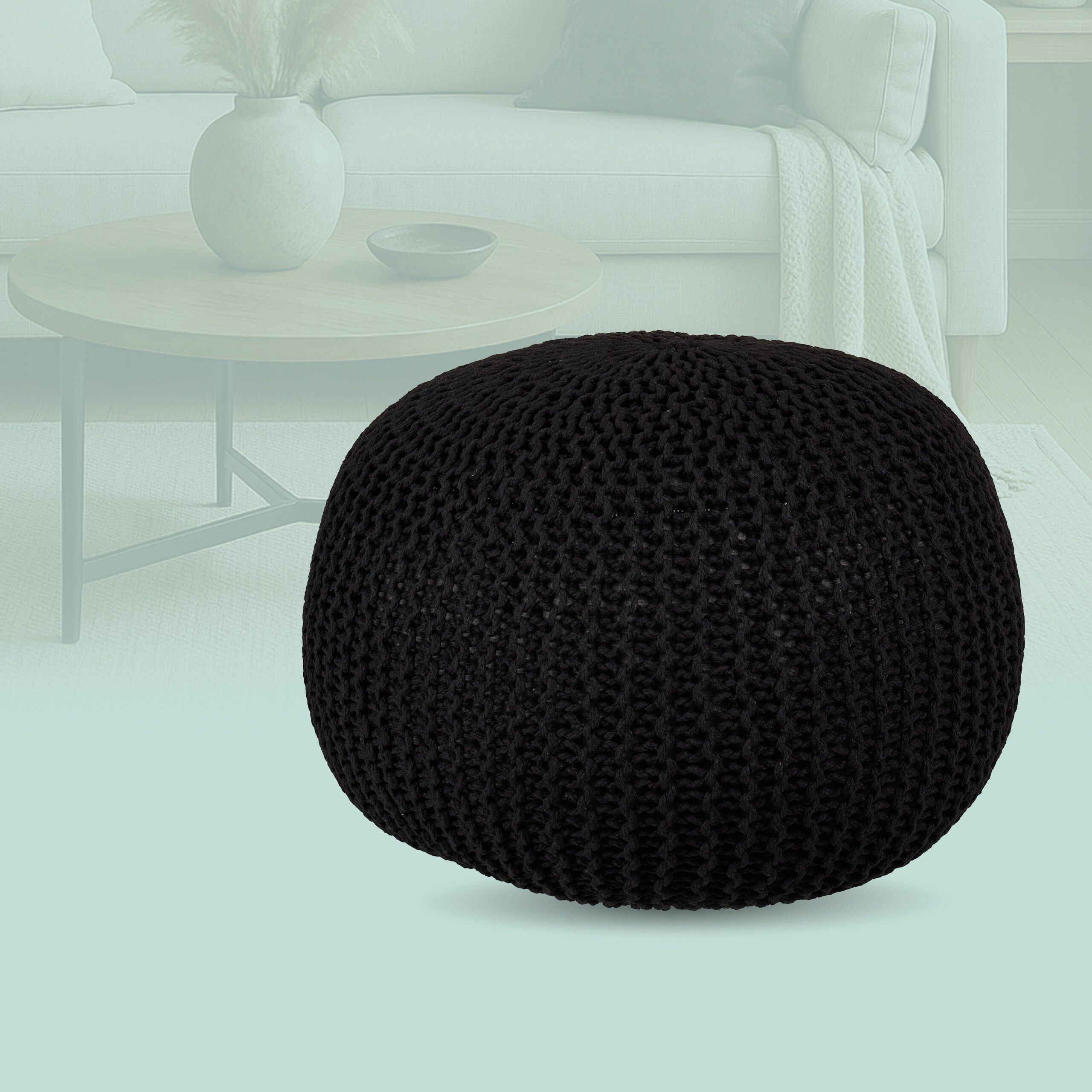 relaxdays Pouf Gestrickter Pouf, schwarz günstig online kaufen