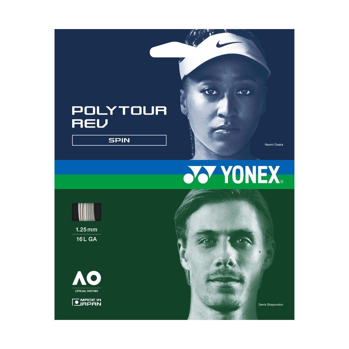 Yonex Tennissaite Poly Tour Rev (Polyester/achteckig) weiss 12m Set, Saitendicke: 1.25