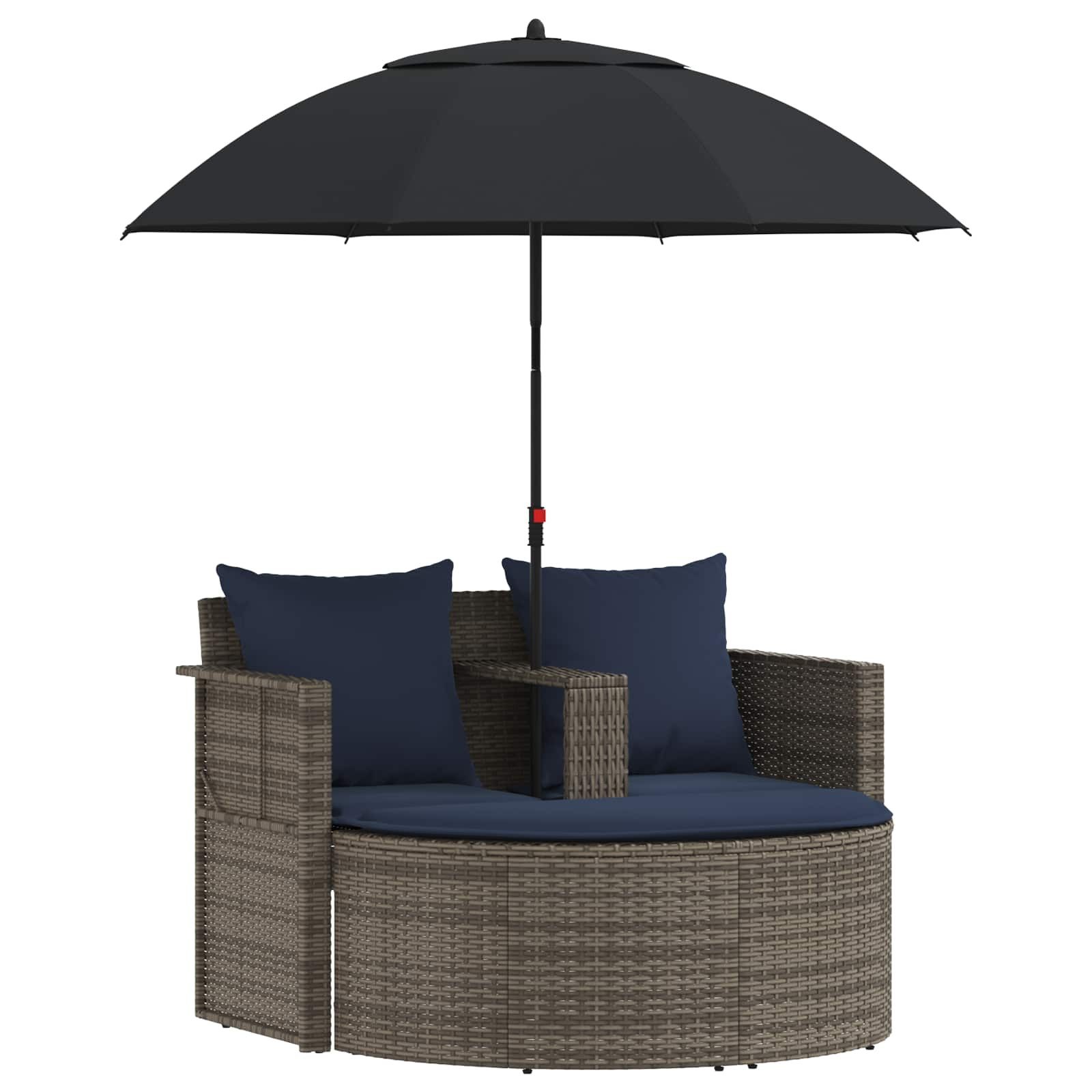 vidaXL Gartenliege Garten-Sofa mit Kissen 8 pcs Grau und Marineblau Poly-Rattan, 8 St.