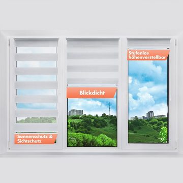 Doppelrollo für Fenster, Klemm Rollos ohne Bohren, Duo Rollo, Bailena, Lichtschutz, ohne Bohren, freihängend, Klemmfix, mit Glitzer Lux, Premium-Stoff