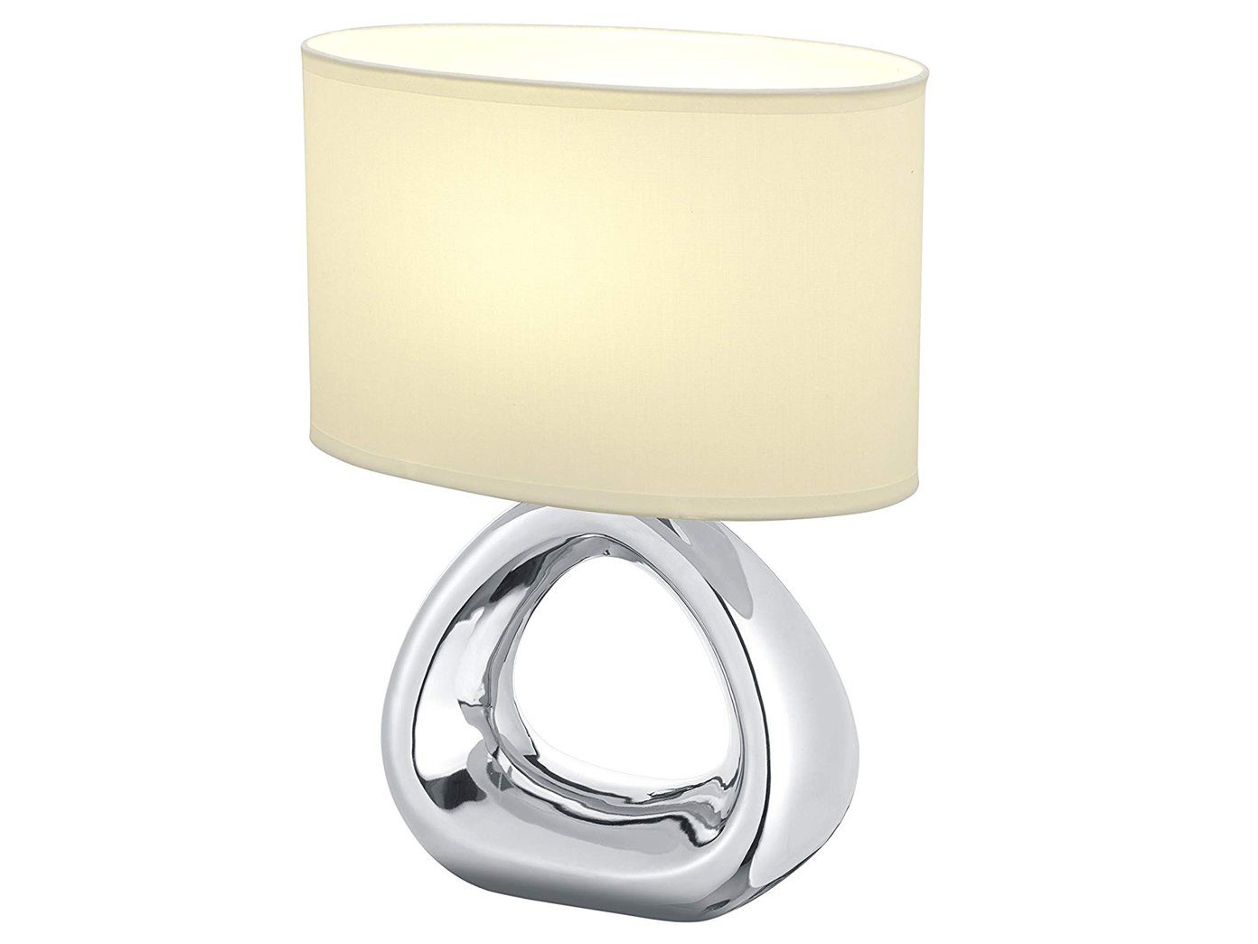 meineWunschleuchte LED Tischleuchte, mit Silber Weiß, Warmweiß, H: Lampe Lampen-schirm Stoff LED Designer ausgefallene 34 wechselbar