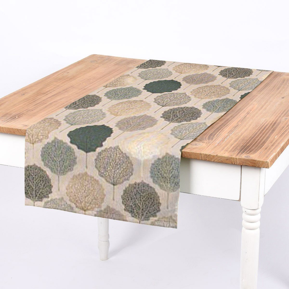 SCHÖNER LEBEN. Tischläufer SCHÖNER LEBEN. Tischläufer Blätter Blattskelett natur grün goldmeta, handmade