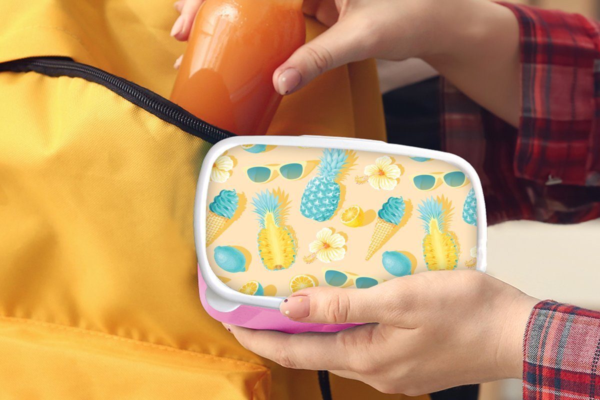 Lunchbox (2-tlg), - Kunststoff Sommer Mädchen, Snackbox, für rosa Brotdose Gelb, Erwachsene, MuchoWow Brotbox - Muster Kinder, Kunststoff,
