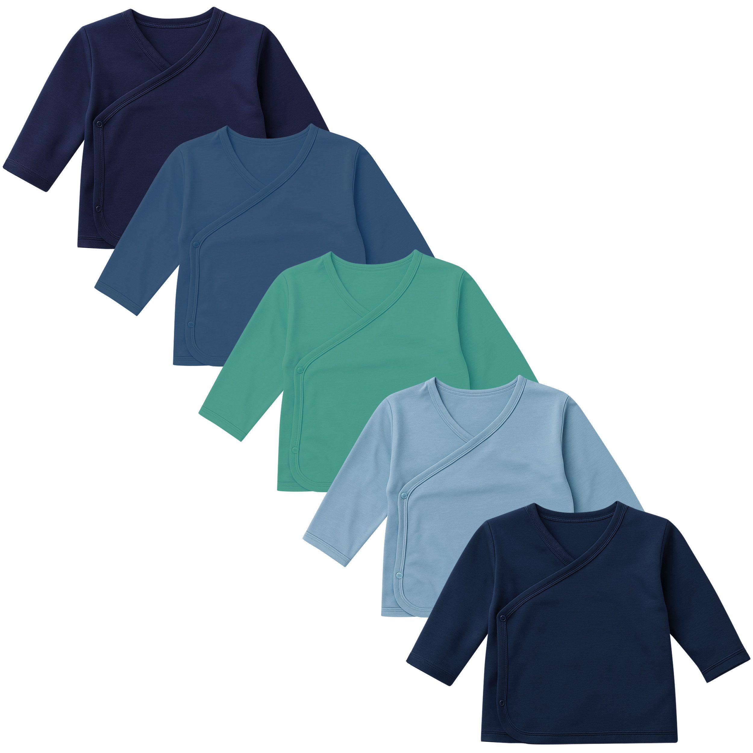 LOREZA Wickelshirt 5er Set Jungen Baby Wickelshirts langarm 100% Baumwolle (Set, 5-tlg., 5er-Pack)