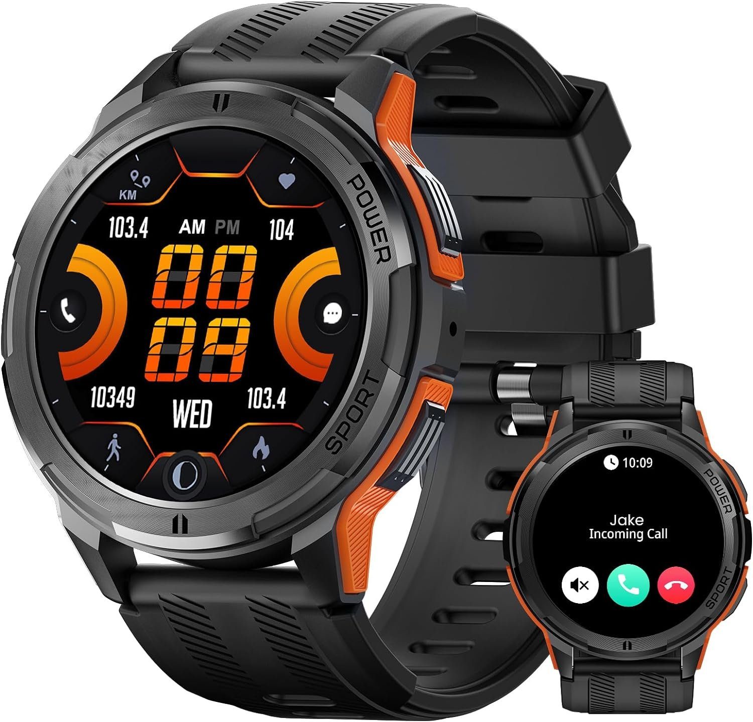 TESOFIT Herren%27s Telefonfunktion HD-AMOLED Display Fitness Tracker Smartwatch (1,43 Zoll, Andriod/iOS), mit 123 Sportmodus Wecker, Multisport, Activity Tracker Sprachanruf