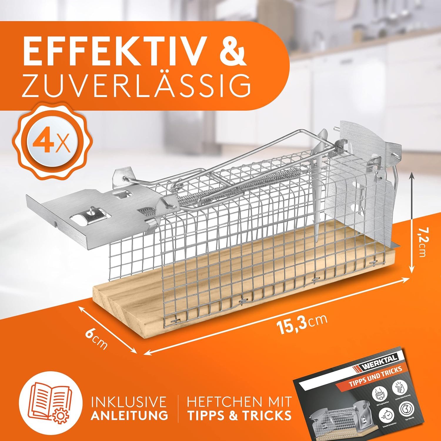 Werktal Lebendfalle für Mäuse [4er-Set] - Hochsensitiv und tierfreundliche Lebendfalle, einfache Köderfixierung, hygienisch und wiederverwendbar